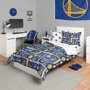 New FOCO Warriors NBA Bed in a Bag Comforter Bedding 5 Piece Set - Full